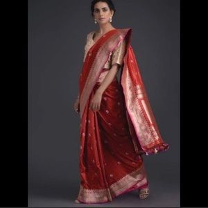 Maroon silk katan saree with custom made blouse